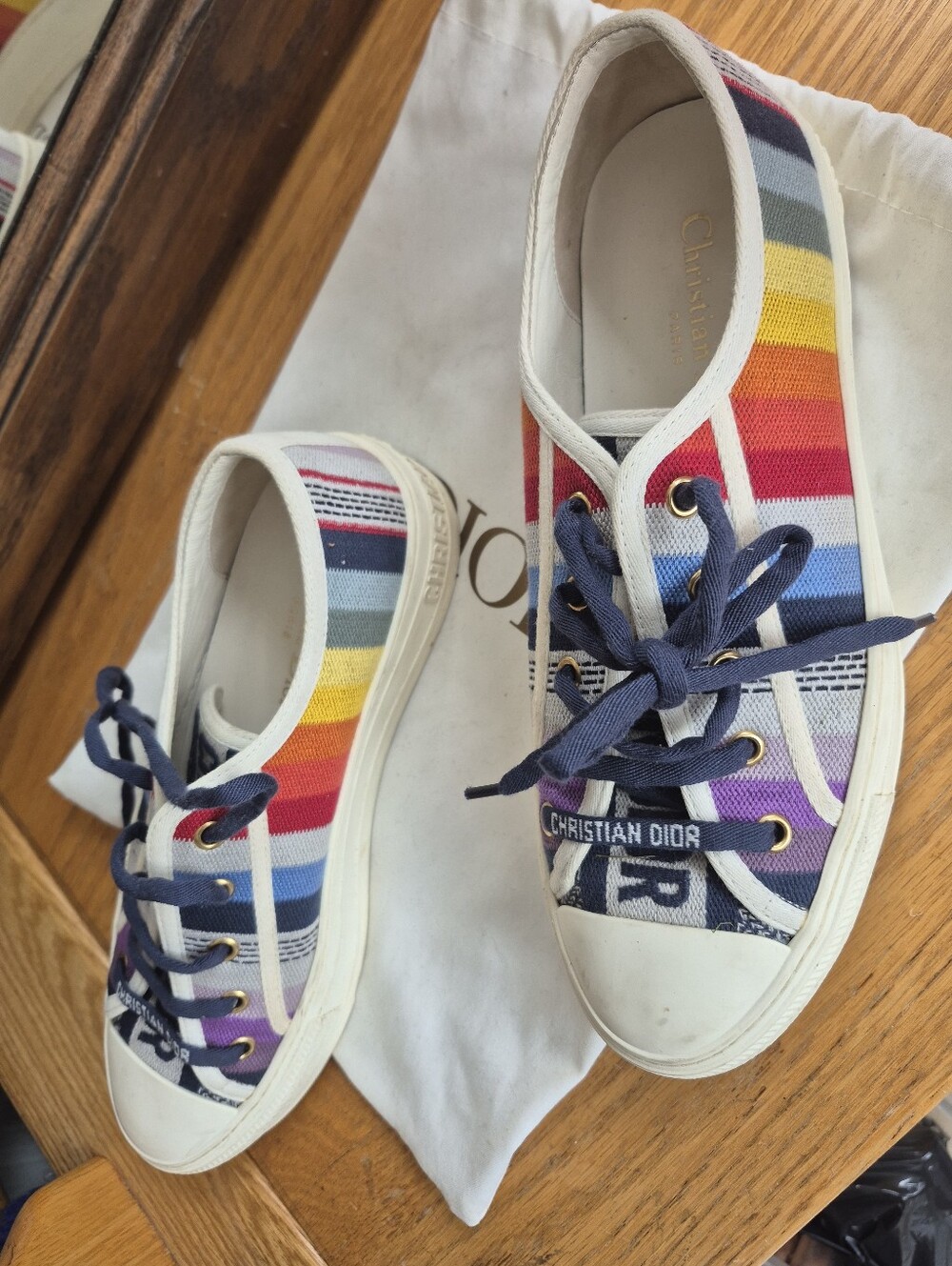 Christian Dior Walk'n'Dior Rainbow Striped Canvas Sneakers 38 US 7.5 - Picture 5 of 9
